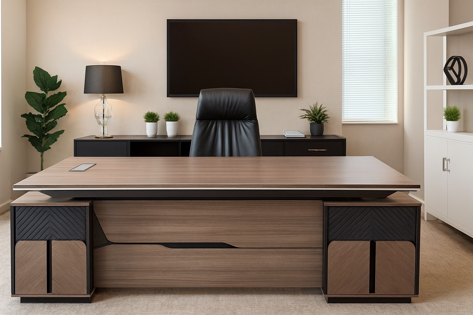 3-link heavy duty waiting bench, 2.4m boardroom table, Mahogany Coat HANGER, Headrest Office Chair, Wooden executive desk, dining table, high back executive chair, 15-locker filing cabinet,