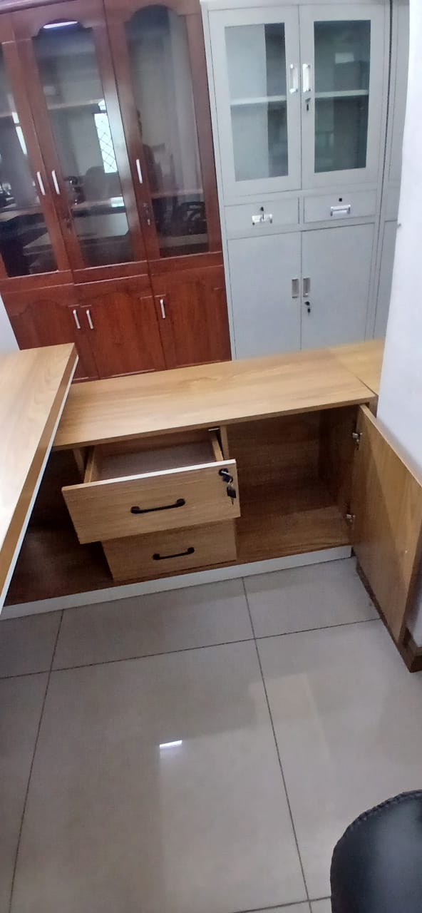 3-link heavy duty waiting bench, 2.4m boardroom table, Mahogany Coat HANGER, Headrest Office Chair, Wooden executive desk, dining table, high back executive chair, 15-locker filing cabinet,