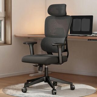 Reception desk, Executive desk, coat hangers, Headrest chairs, wooden credenza, pedestal, 2-way workstation,