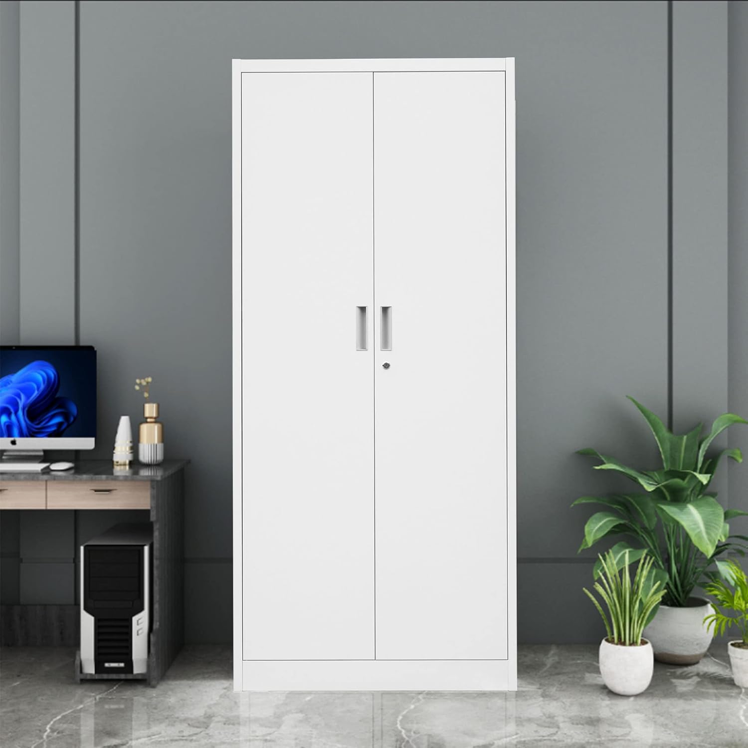 1.8M executive desk, 4-drawer steel cabinet, Ergonomic Office chair, Filing cabinet, coat hanger, reception desk,