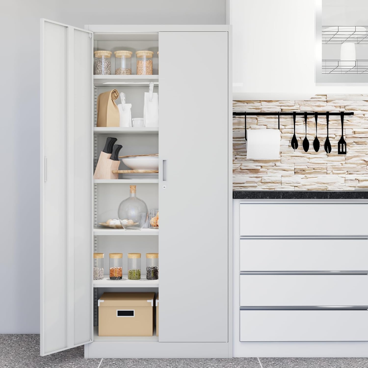 1.8M executive desk, 4-drawer steel cabinet, Ergonomic Office chair, Filing cabinet, coat hanger, reception desk,