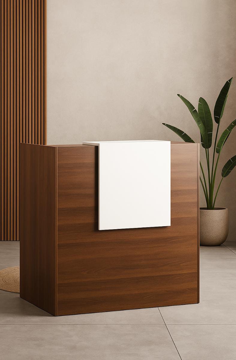 Workstation, reception desk, mahogany coat hanger, executive desks, wooden credenza, filing cabinet,