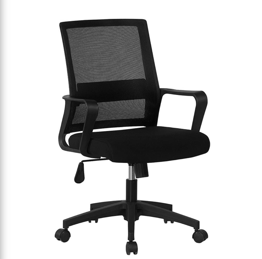 Waiting benches, executive desk, reception desk, 2-way workstations, filing cabinets, fireproof safe, wooden credenza,