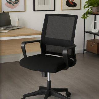 Waiting benches, executive desk, reception desk, 2-way workstations, filing cabinets, fireproof safe, wooden credenza,