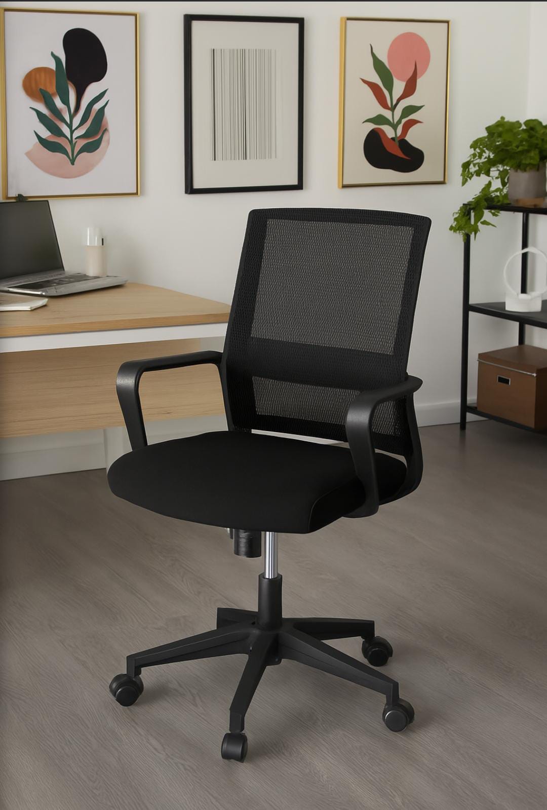 Waiting benches, executive desk, reception desk, 2-way workstations, filing cabinets, fireproof safe, wooden credenza,