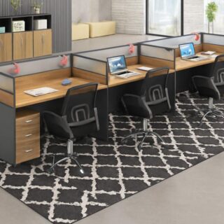 1.4m executive desk, 4-drawer steel cabinets, back mesh office chairs, Eames dining chairs,