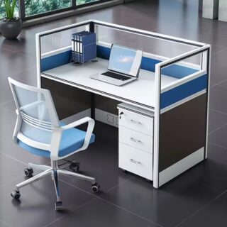 2-Way workstation, filing cabinet, wooden credenza, 3-drawer pedestal, executive chairs, headrest chair, Eames set,
