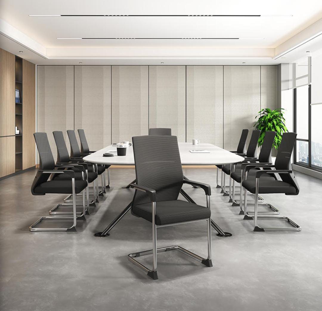 Reception desk, Waiting bench, Marble dining table, Mesh office chair, fireproof safe, filing cabinet, 2-Door wooden credenza,