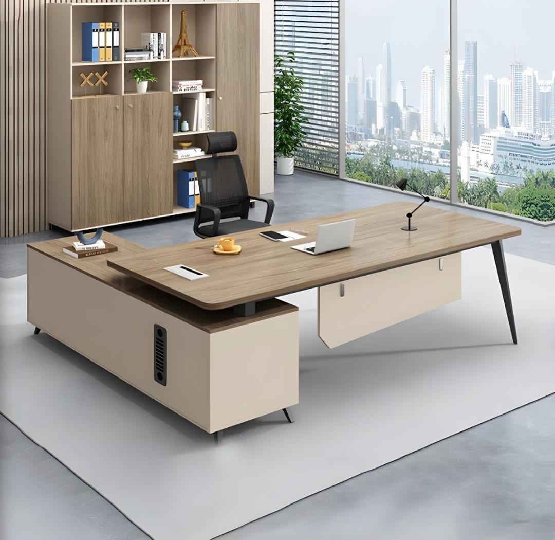Workstation, Reception desk, Executive desk, Mahogany coat hanger, 2-door wooden credenza, Movable pedestal, Headrest chairs, Foldable training table,