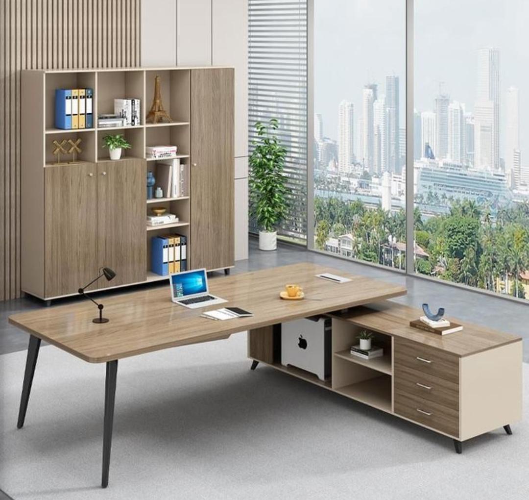 Workstation, Reception desk, Executive desk, Mahogany coat hanger, 2-door wooden credenza, Movable pedestal, Headrest chairs, Foldable training table,