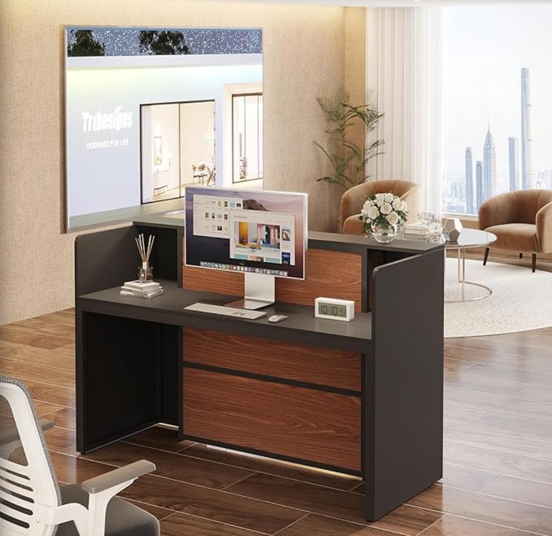 Reception desk, Executive desk, Waiting bench, Marble table, mahogany coat hanger, filing cabinet, fireproof safe,