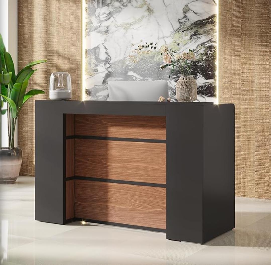 Reception desk, Executive desk, Waiting bench, Marble table, mahogany coat hanger, filing cabinet, fireproof safe,