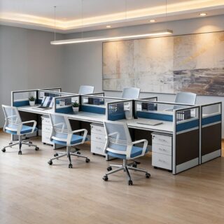 Workstation, Reception desk, Waiting bench, Office chairs, Office desk, Movable pedestal, Filing cabinet, 2-Door wooden credenza, Conference seats, Boardroom tables, Mesh office chairs,