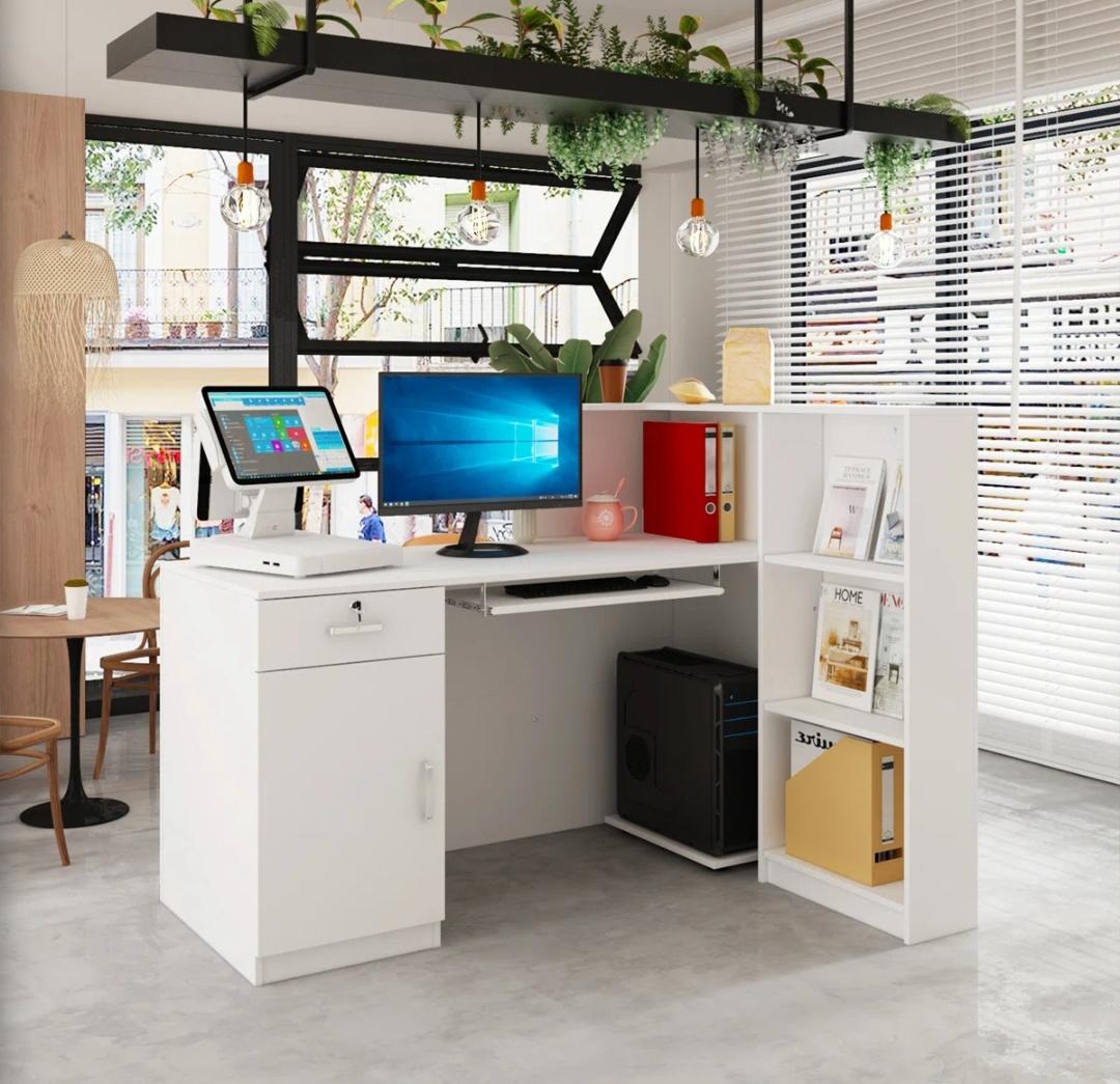 Workstations, Reception desk, Fireproof safe, Filing cabinet, Coat hangers, Movable pedestal,