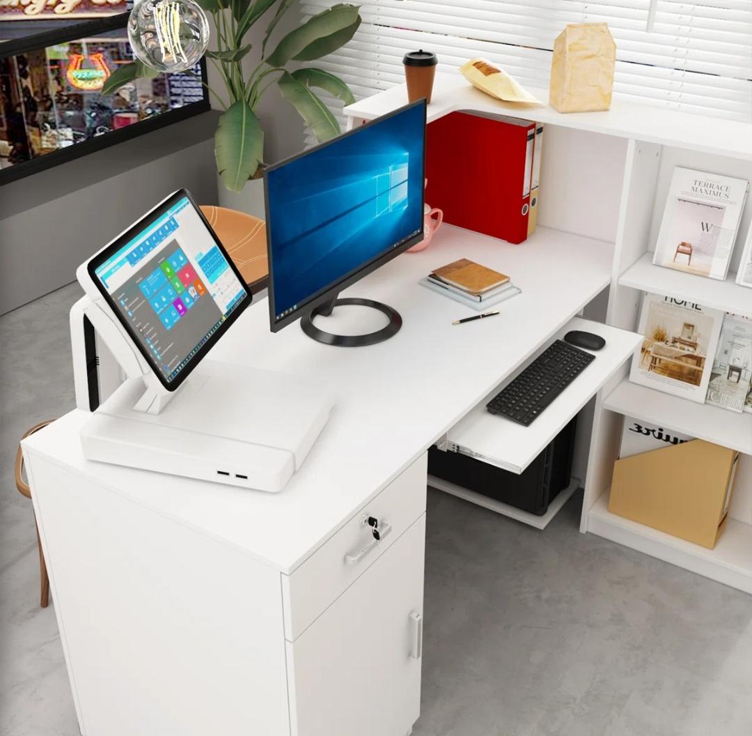 Workstations, Reception desk, Fireproof safe, Filing cabinet, Coat hangers, Movable pedestal,