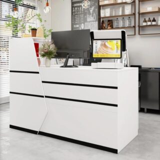 Workstations, Reception desk, Fireproof safe, Filing cabinet, Coat hangers, Movable pedestal,