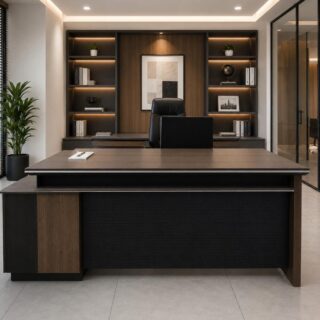 Boardroom table, Conference seats, Reception desk, Filing cabinet, 2-Door wooden credenza, Coat hangers,