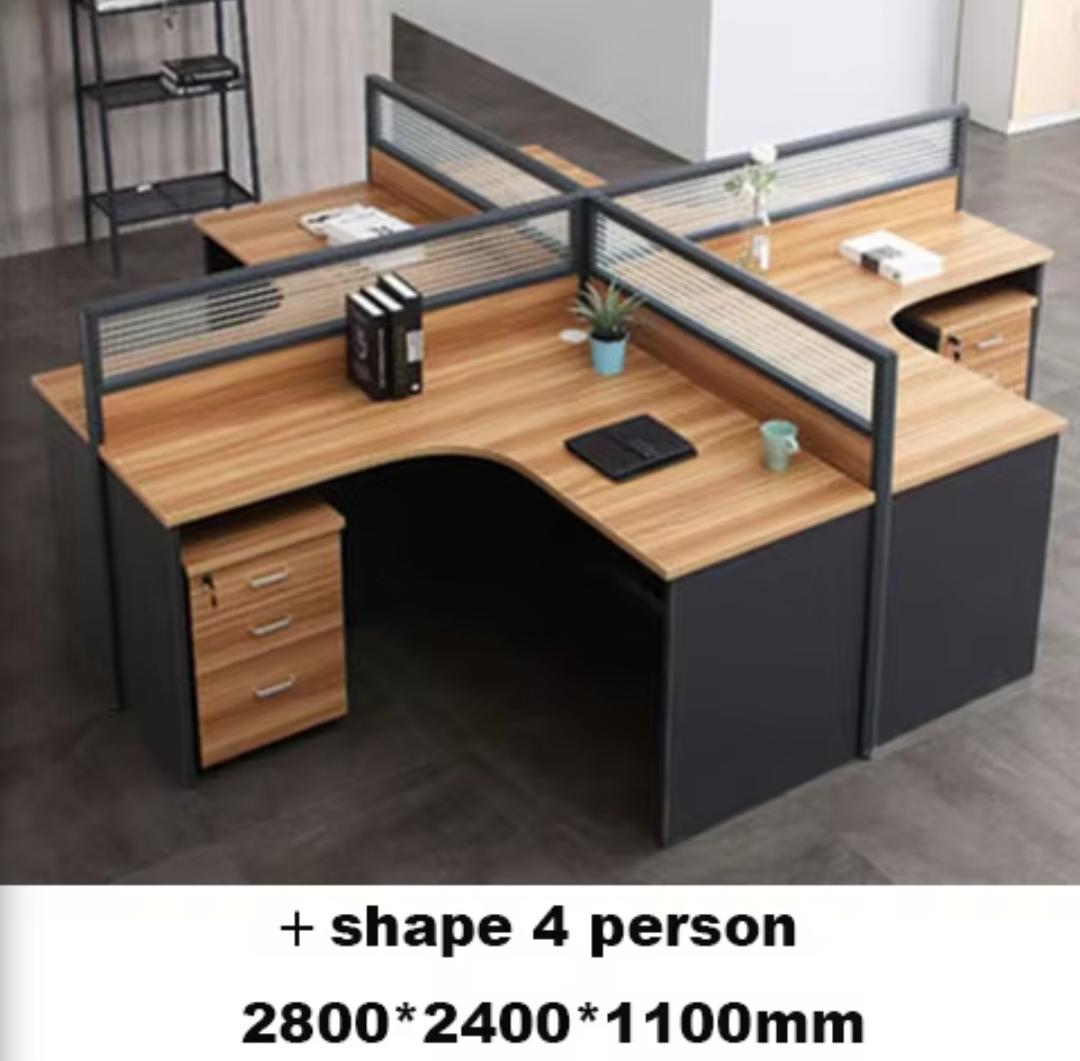 Reception desk, Workstations, Electric height adjustable table, Mahogany coat hanger, Waiting bench, Fireproof safe,