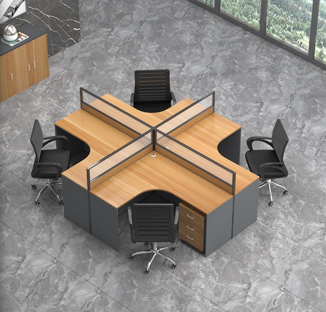 Reception desk, Workstations, Electric height adjustable table, Mahogany coat hanger, Waiting bench, Fireproof safe,