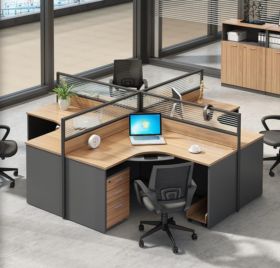 Reception desk, Workstations, Electric height adjustable table, Mahogany coat hanger, Waiting bench, Fireproof safe,